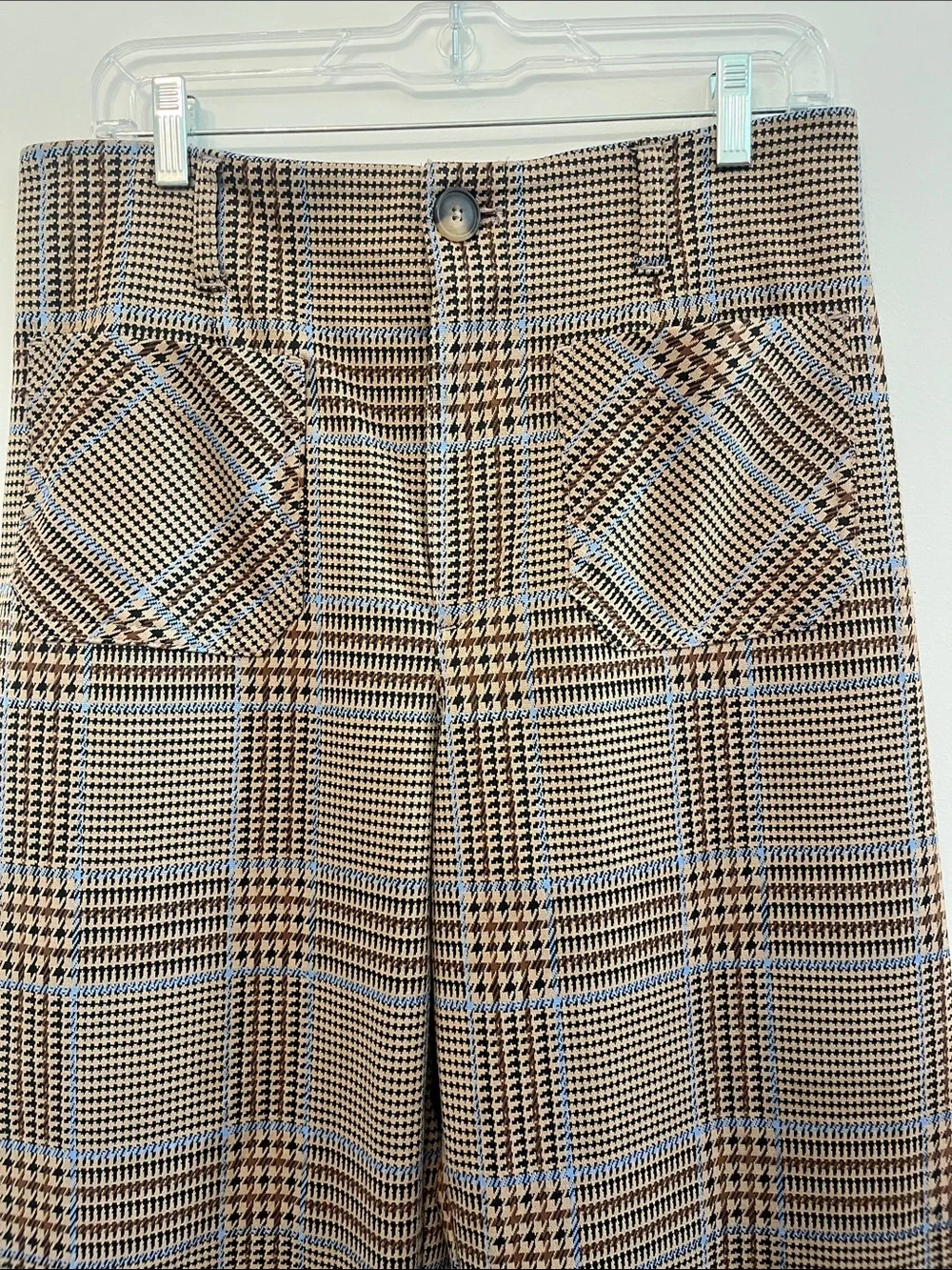 LC Lauren Conrad Tan and Blue Plaid Trousers Size 10